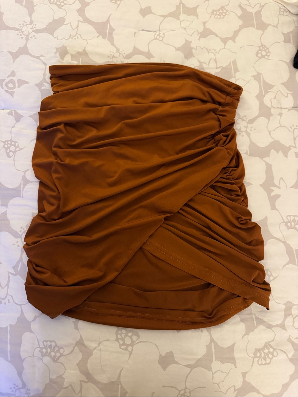 SHEIN Rust Ruched Twist-Front Mini Skirt